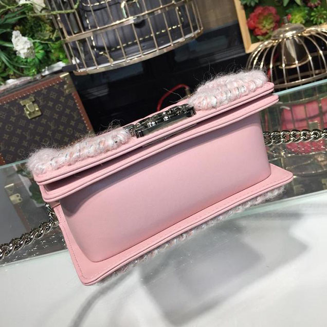 Chanel Chevron Braid Around Chain Flap Bag 20cm Tweed Lambskin Leather Silver Hardware Fall Winter Act 2 Collection Light Pink