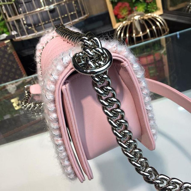 Chanel Chevron Braid Around Chain Flap Bag 20cm Tweed Lambskin Leather Silver Hardware Fall Winter Act 2 Collection Light Pink