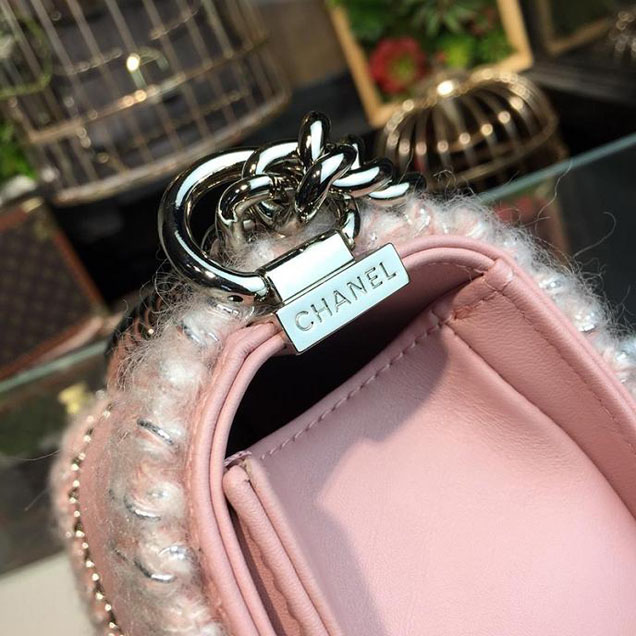 Chanel Chevron Braid Around Chain Flap Bag 20cm Tweed Lambskin Leather Silver Hardware Fall Winter Act 2 Collection Light Pink