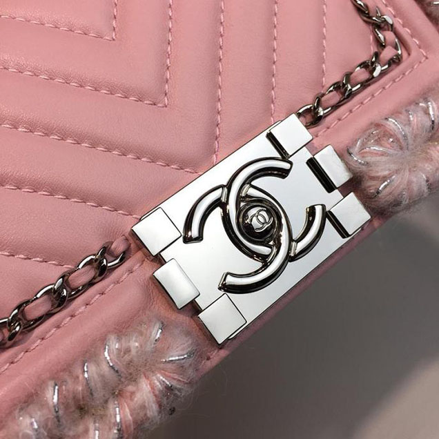 Chanel Chevron Braid Around Chain Flap Bag 20cm Tweed Lambskin Leather Silver Hardware Fall Winter Act 2 Collection Light Pink
