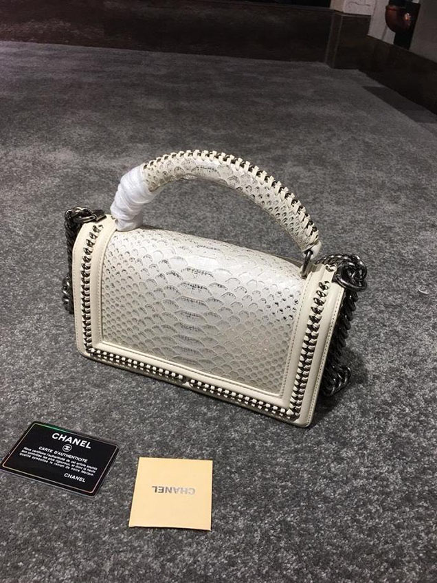 Chanel Chain Handle Bag 25cm Python Skin Leather Antique Gold Hardware Fall Winter Act 2 Collection Cream