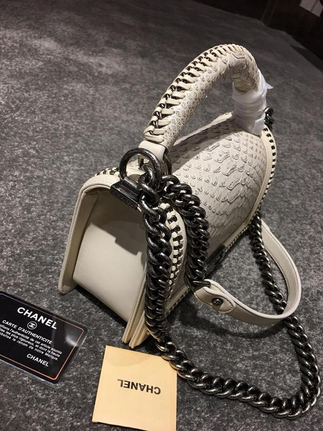 Chanel Chain Handle Bag 25cm Python Skin Leather Antique Gold Hardware Fall Winter Act 2 Collection Cream