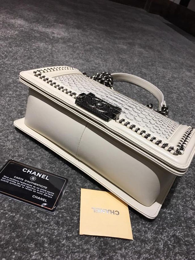 Chanel Chain Handle Bag 25cm Python Skin Leather Antique Gold Hardware Fall Winter Act 2 Collection Cream