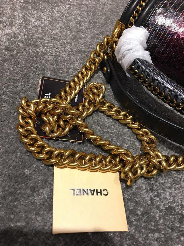 Chanel Chain Handle Bag 25cm Python Skin Leather Antique Gold Hardware Fall Winter Act 2 Collection Black Berry
