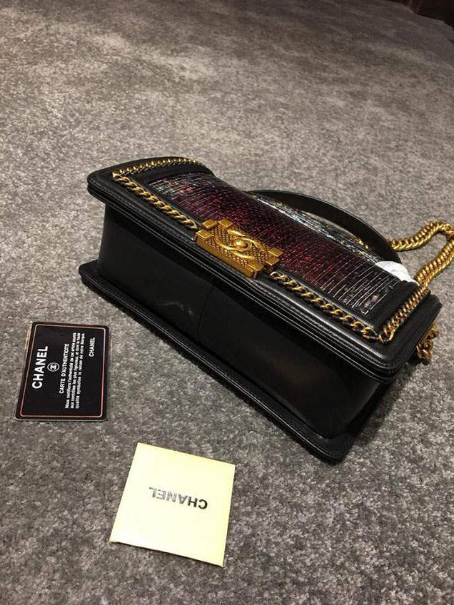 Chanel Chain Handle Bag 25cm Python Skin Leather Antique Gold Hardware Fall Winter Act 2 Collection Black Berry