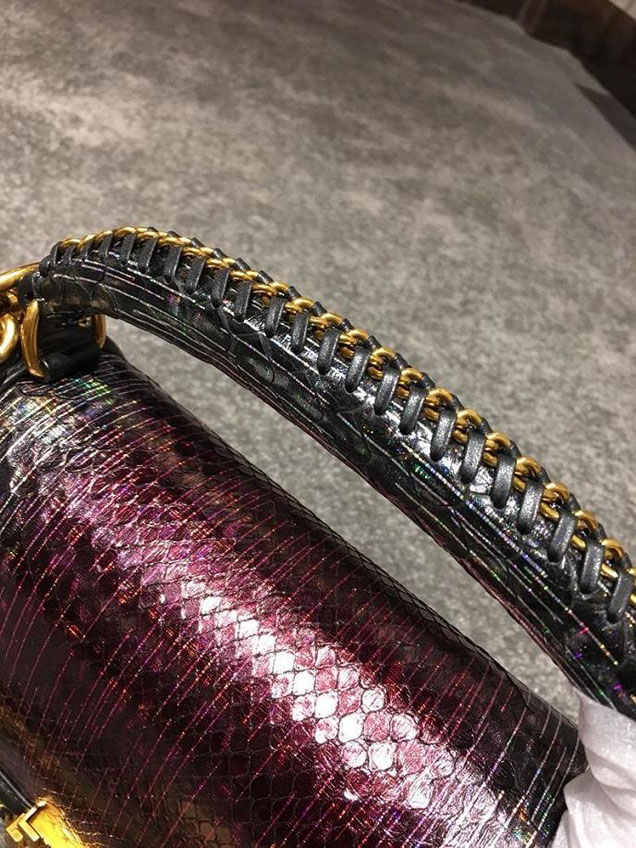 Chanel Chain Handle Bag 25cm Python Skin Leather Antique Gold Hardware Fall Winter Act 2 Collection Black Berry