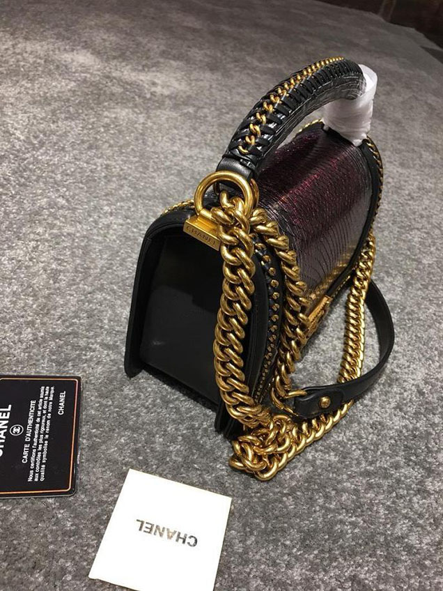 Chanel Chain Handle Bag 25cm Python Skin Leather Antique Gold Hardware Fall Winter Act 2 Collection Black Berry