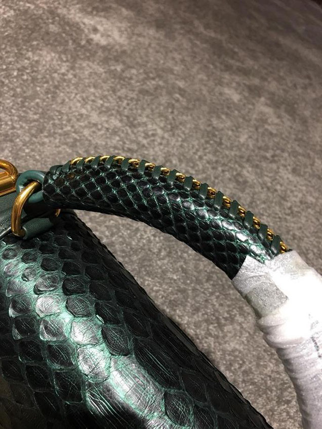 Chanel Chain Handle Bag 25cm Python Skin Leather Antique Gold Hardware Fall Winter Act 2 Collection Emerald Green