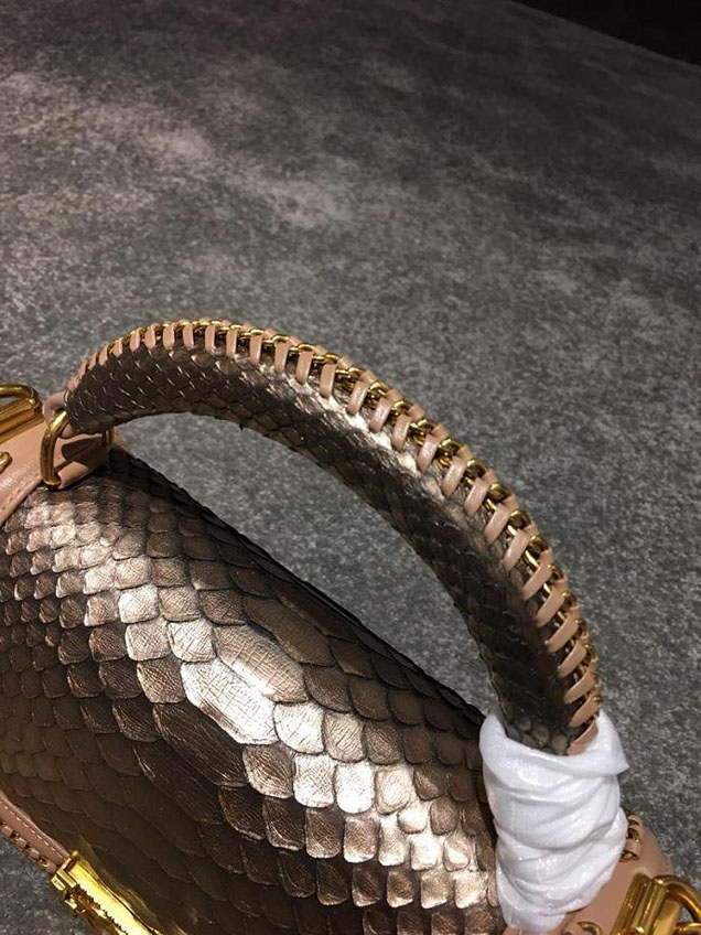 Chanel Chain Handle Bag 25cm Python Skin Leather Antique Gold Hardware Fall Winter Act 2 Collection Taupe Gold