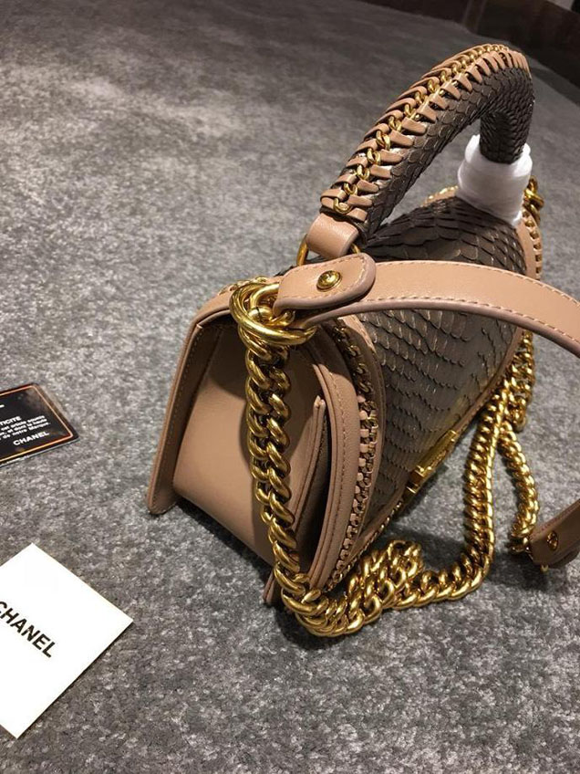 Chanel Chain Handle Bag 25cm Python Skin Leather Antique Gold Hardware Fall Winter Act 2 Collection Taupe Gold