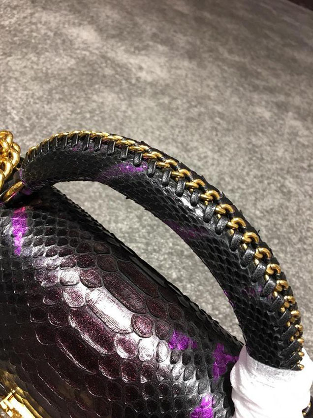 Chanel Chain Handle Bag 25cm Python Skin Leather Antique Gold Hardware Fall Winter Act 2 Collection Black Purple Burgundy