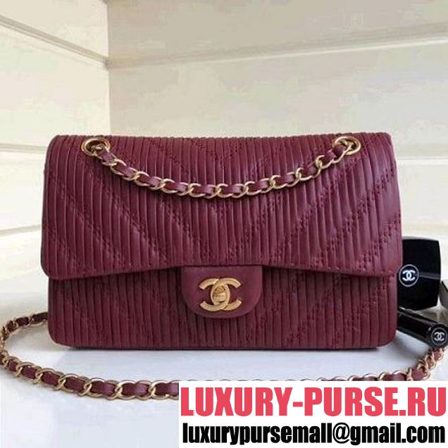 Chanel Pleated Crumpled Calfskin Classic Flap Medium Bag Burgundy 2018 (1A111-8030506 )