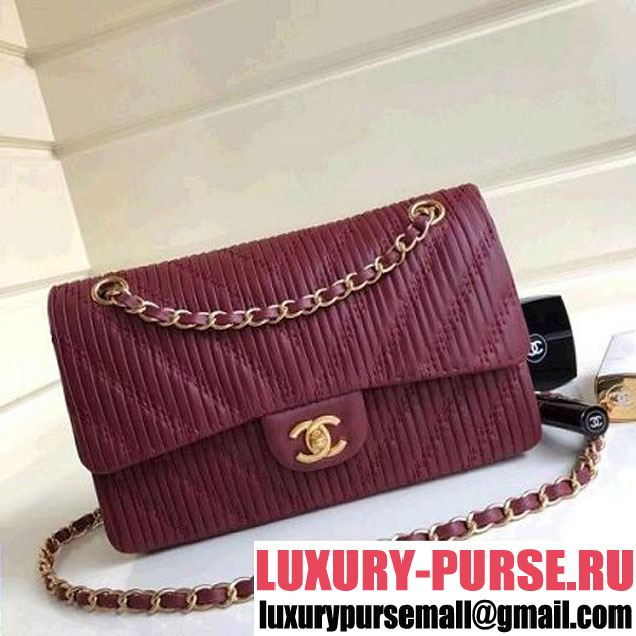 Chanel Pleated Crumpled Calfskin Classic Flap Medium Bag Burgundy 2018 (1A111-8030506 )