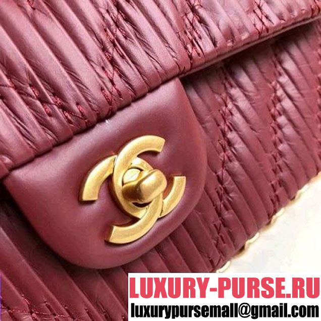 Chanel Pleated Crumpled Calfskin Classic Flap Medium Bag Burgundy 2018 (1A111-8030506 )