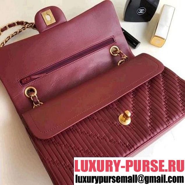 Chanel Pleated Crumpled Calfskin Classic Flap Medium Bag Burgundy 2018 (1A111-8030506 )