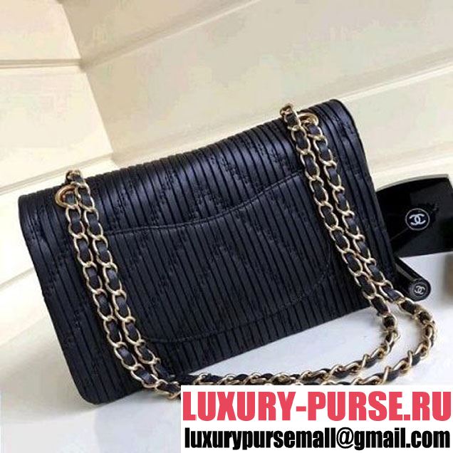 Chanel Pleated Crumpled Calfskin Classic Flap Medium Bag Black 2018 (1A111-8030505 )