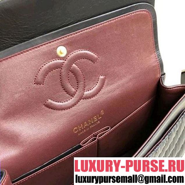 Chanel Pleated Crumpled Calfskin Classic Flap Medium Bag Black 2018 (1A111-8030505 )