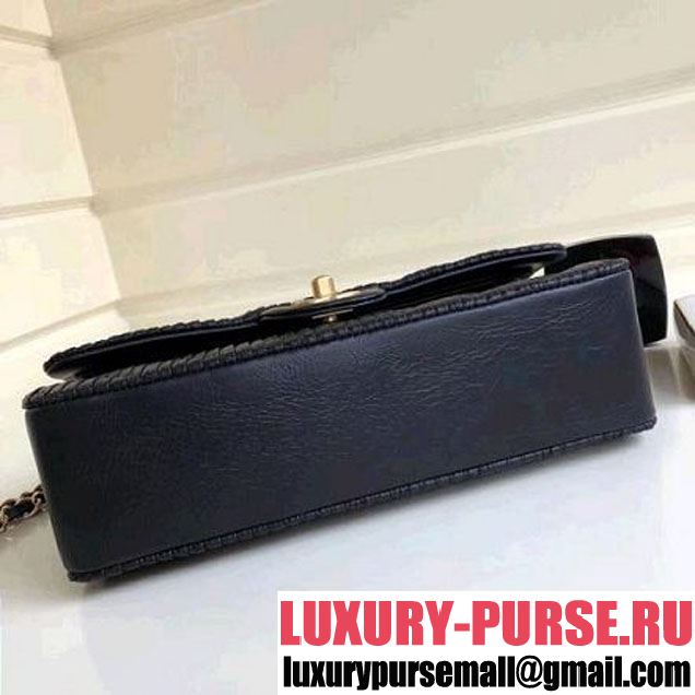 Chanel Pleated Crumpled Calfskin Classic Flap Medium Bag Black 2018 (1A111-8030505 )