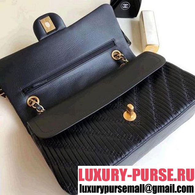 Chanel Pleated Crumpled Calfskin Classic Flap Medium Bag Black 2018 (1A111-8030505 )