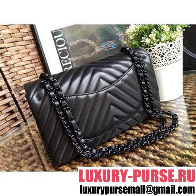 Chanel So Black Chevron Lambskin Medium Classic Flap Bag  (1A111-8030504 )