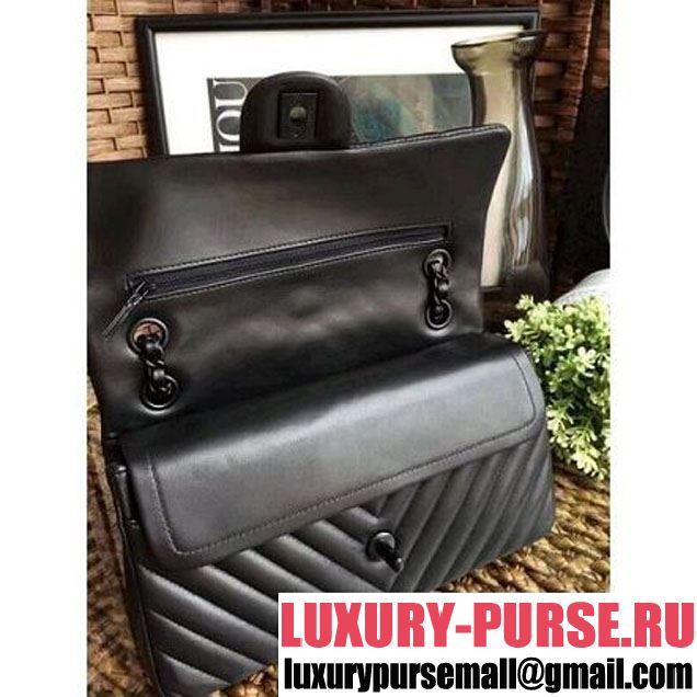 Chanel So Black Chevron Lambskin Medium Classic Flap Bag  (1A111-8030504 )