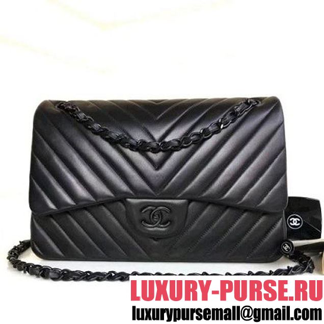 Chanel So Black Chevron Lambskin Jumbo Classic Flap Bag (1A111-8030503 )