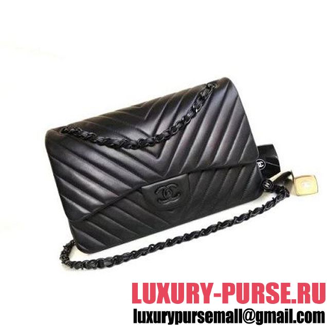 Chanel So Black Chevron Lambskin Jumbo Classic Flap Bag (1A111-8030503 )