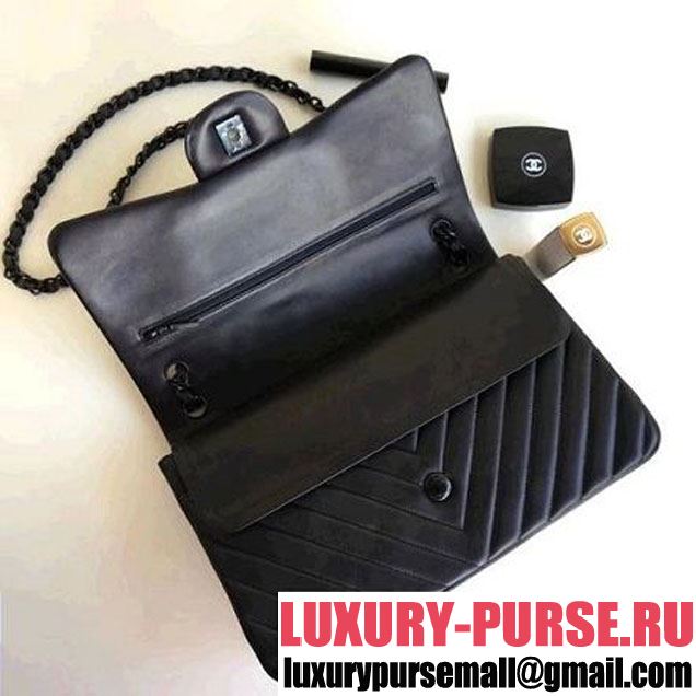 Chanel So Black Chevron Lambskin Jumbo Classic Flap Bag (1A111-8030503 )