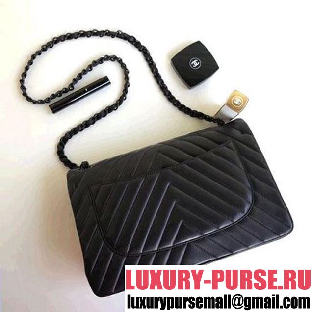 Chanel So Black Chevron Lambskin Jumbo Classic Flap Bag (1A111-8030503 )