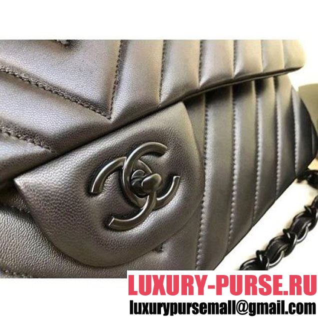 Chanel So Black Chevron Lambskin Jumbo Classic Flap Bag (1A111-8030503 )