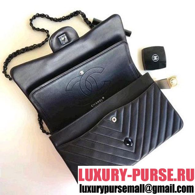 Chanel So Black Chevron Lambskin Jumbo Classic Flap Bag (1A111-8030503 )