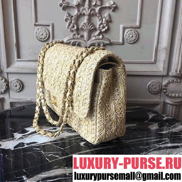 Chanel Braided Woven Canvas Classic Flap Bag Gold Hardware Cruise 2018 Collection Beige