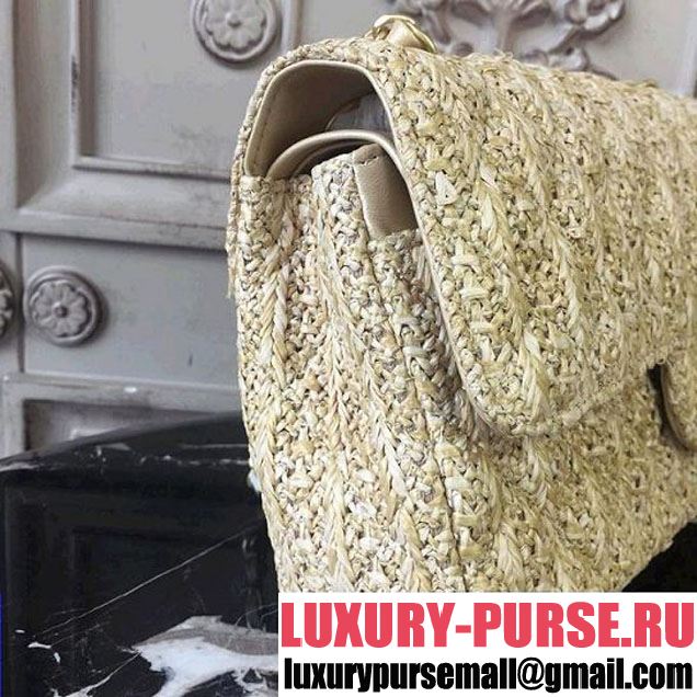 Chanel Braided Woven Canvas Classic Flap Bag Gold Hardware Cruise 2018 Collection Beige
