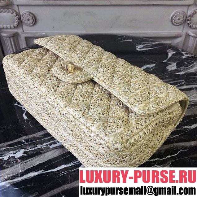 Chanel Braided Woven Canvas Classic Flap Bag Gold Hardware Cruise 2018 Collection Beige