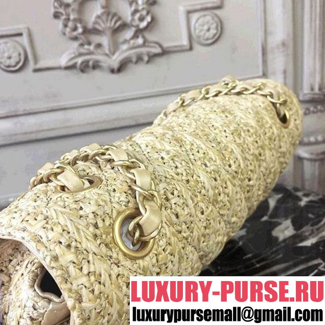 Chanel Braided Woven Canvas Classic Flap Bag Gold Hardware Cruise 2018 Collection Beige