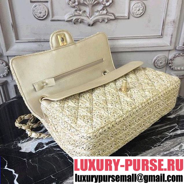 Chanel Braided Woven Canvas Classic Flap Bag Gold Hardware Cruise 2018 Collection Beige