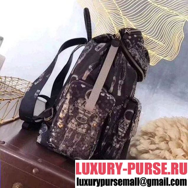 Chanel Black/White Printed Nylon Astronaut Essentials Backpack Bag F/W 2017 (2A143-8030514 )