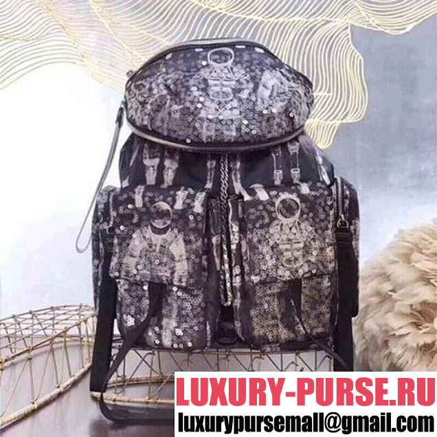 Chanel Black/White Printed Nylon Astronaut Essentials Backpack Bag F/W 2017 (2A143-8030514 )