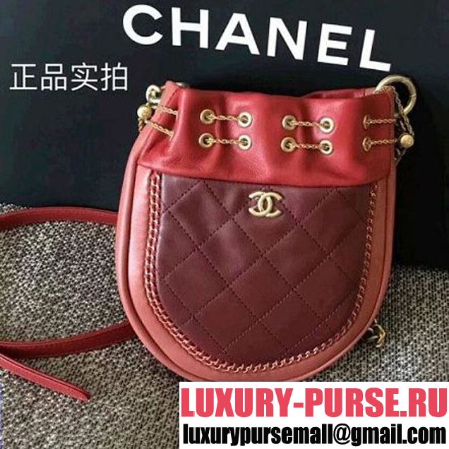 Chanel Calfskin Metal Drawstring Bucket Bag Red/Burgundy 2018 (2A143-8030515 )