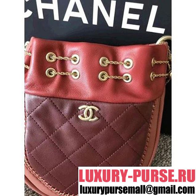 Chanel Calfskin Metal Drawstring Bucket Bag Red/Burgundy 2018 (2A143-8030515 )