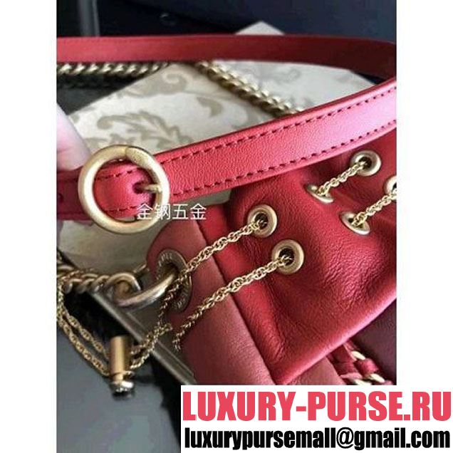 Chanel Calfskin Metal Drawstring Bucket Bag Red/Burgundy 2018 (2A143-8030515 )