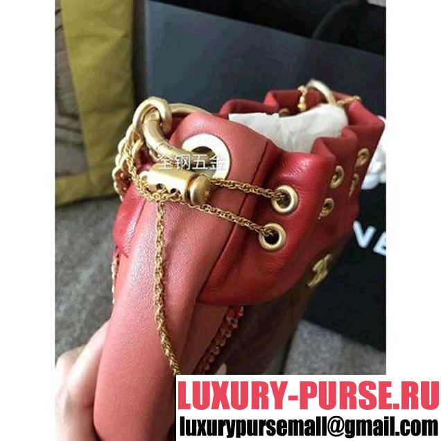 Chanel Calfskin Metal Drawstring Bucket Bag Red/Burgundy 2018 (2A143-8030515 )
