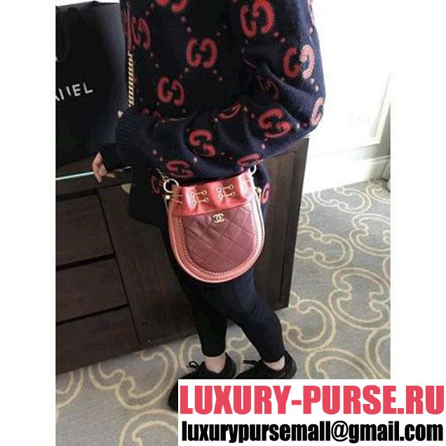 Chanel Calfskin Metal Drawstring Bucket Bag Red/Burgundy 2018 (2A143-8030515 )