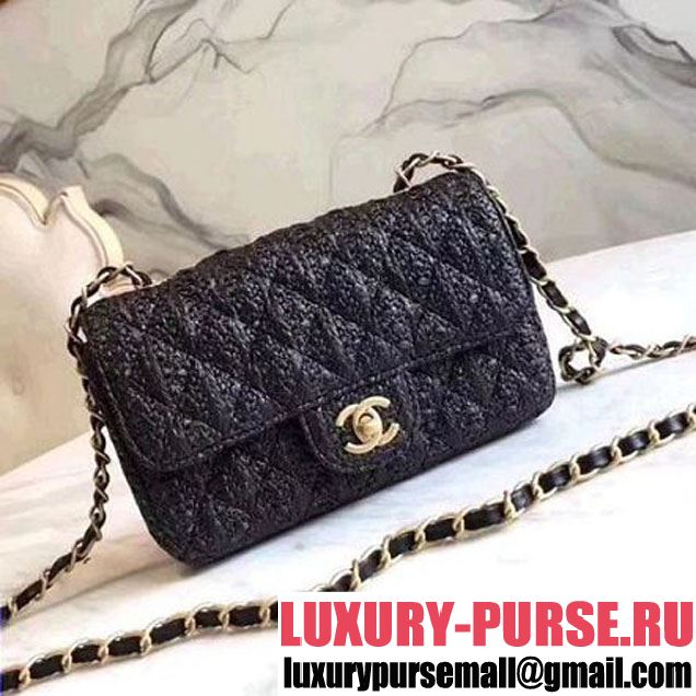 Chanel Braided Woven Canvas Small Classic Flap Bag Gold Hardware Black Cruise 2018 (1A2017-8031017 )