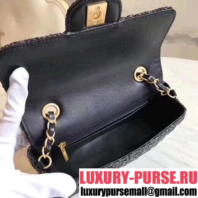 Chanel Braided Woven Canvas Small Classic Flap Bag Gold Hardware Black Cruise 2018  (1A2017-8031017 )