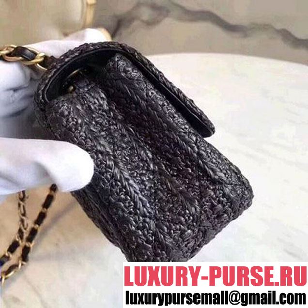 Chanel Braided Woven Canvas Small Classic Flap Bag Gold Hardware Black Cruise 2018  (1A2017-8031017 )