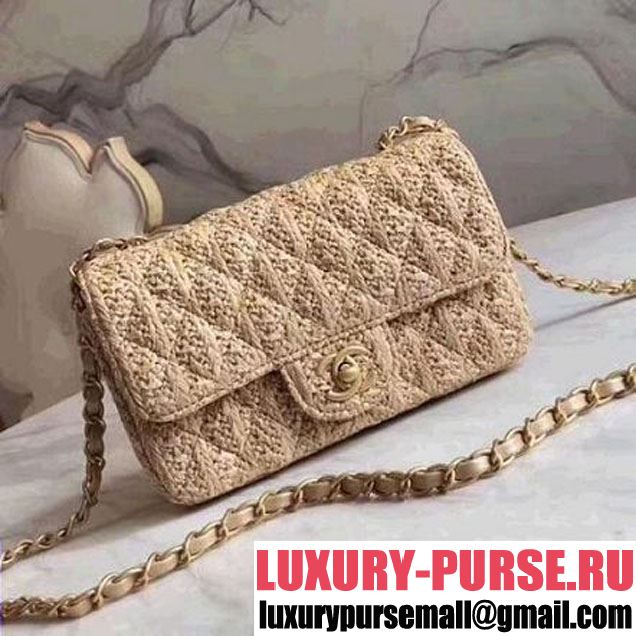 Chanel Braided Woven Canvas Small Classic Flap Bag Gold Hardware Beige Cruise 2018 (1A2017-8031016 )