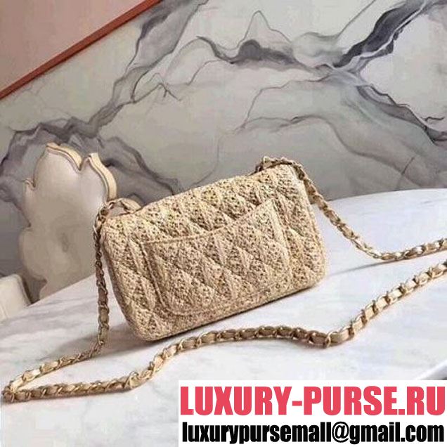 Chanel Braided Woven Canvas Small Classic Flap Bag Gold Hardware Beige Cruise 2018  (1A2017-8031016 )