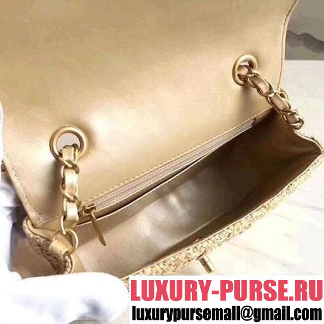 Chanel Braided Woven Canvas Small Classic Flap Bag Gold Hardware Beige Cruise 2018  (1A2017-8031016 )