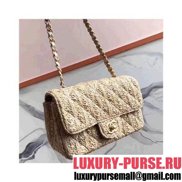 Chanel Braided Woven Canvas Small Classic Flap Bag Gold Hardware Beige Cruise 2018  (1A2017-8031016 )